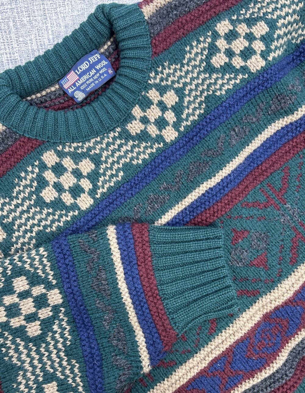 Vtg Lord Jeff Men XL USA 100% Wool Pullover Knit Better Sweater Fair isle Chunky